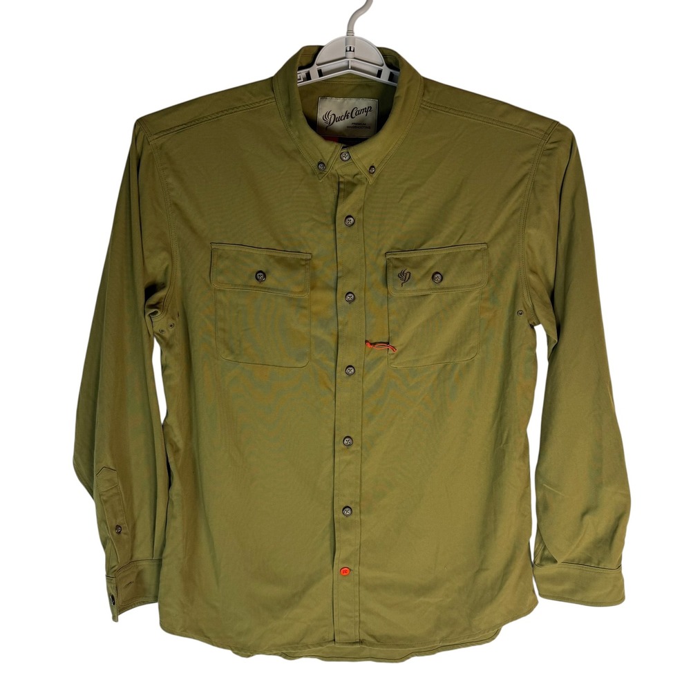 Duck Camp Premium Wingshooting Shirt Mens Large Olive Green Nylon Button Down - Picture 3 of 7